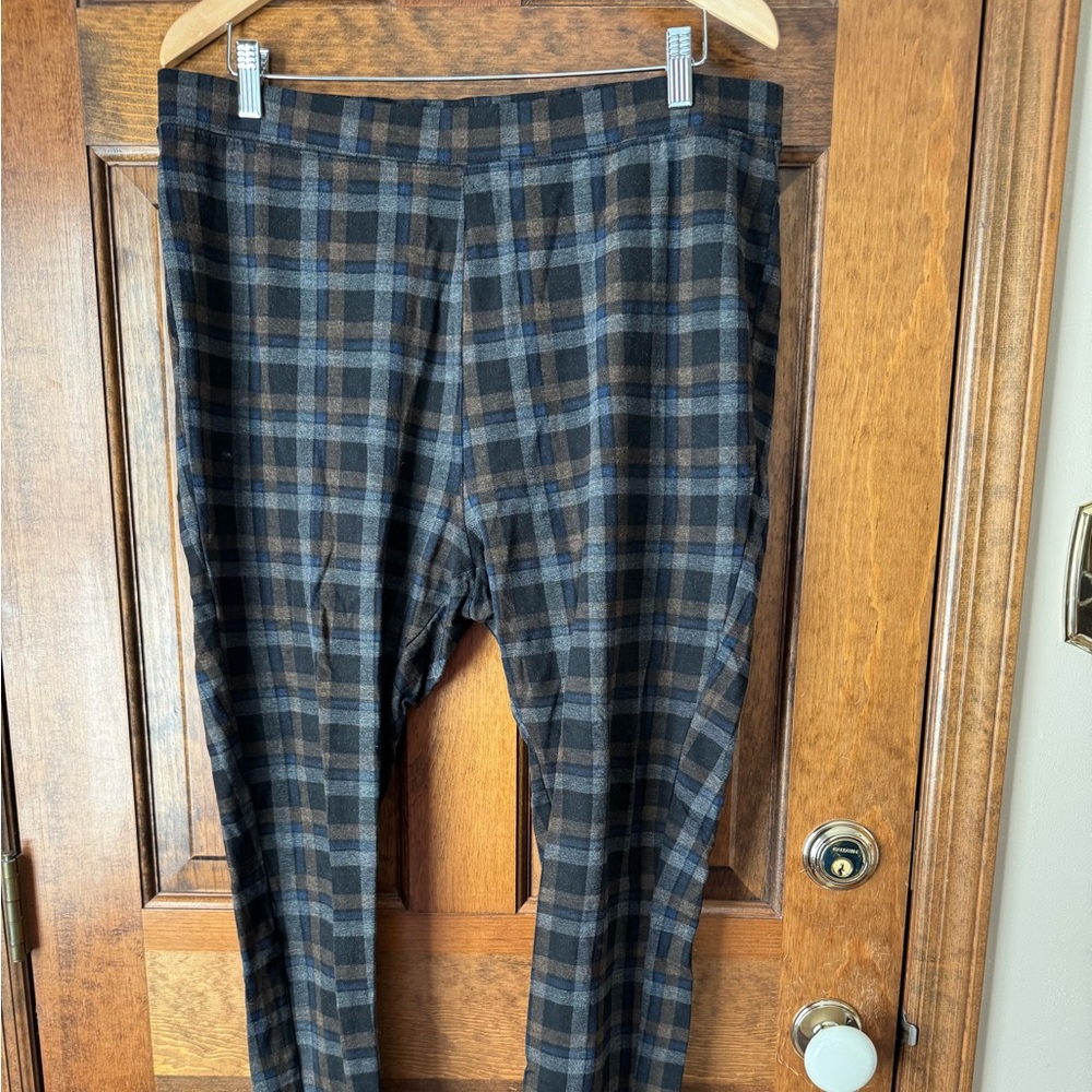 IMAN Black/Gray/Brown Plaid Pull-On Leggings w/Zippers Size 1X